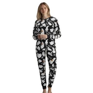OLD NAVY L Black White Ghost Boo! Halloween Long John Pajama Set R $50